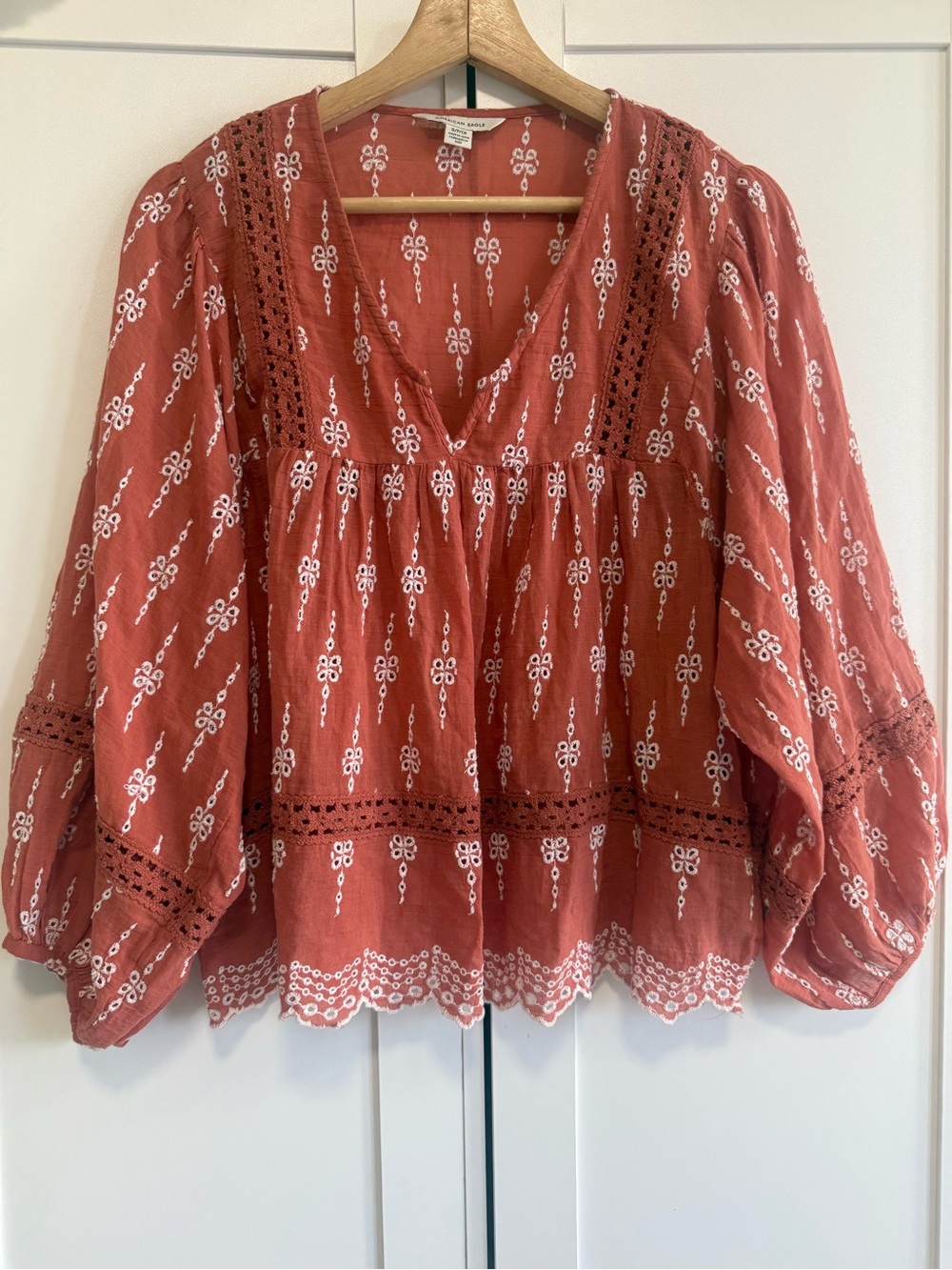 American Eagle Boho Peasant Blouse Small Lace Detail - Picture 2 of 5